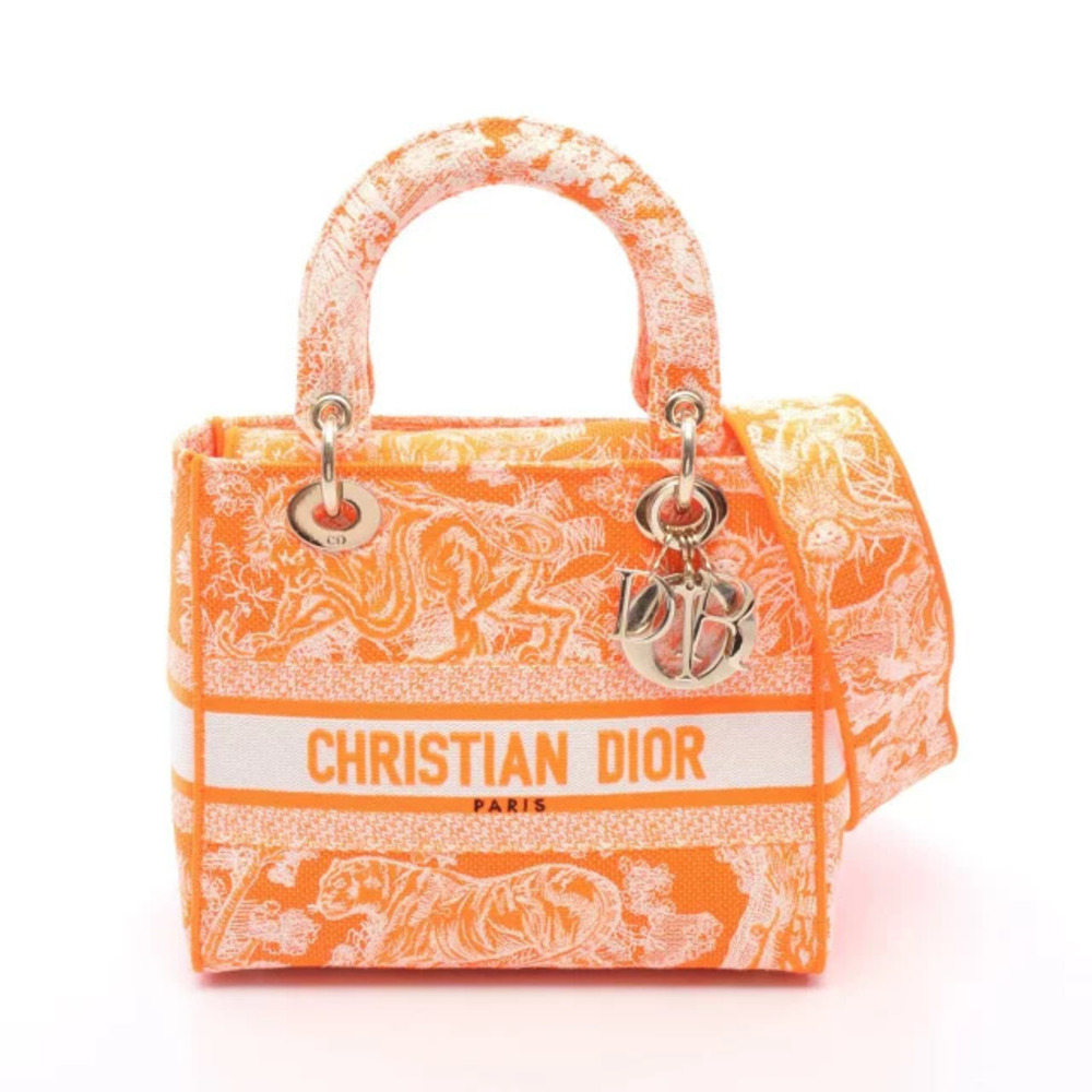 Dior LADY D LITE Handbag Canvas Orange White